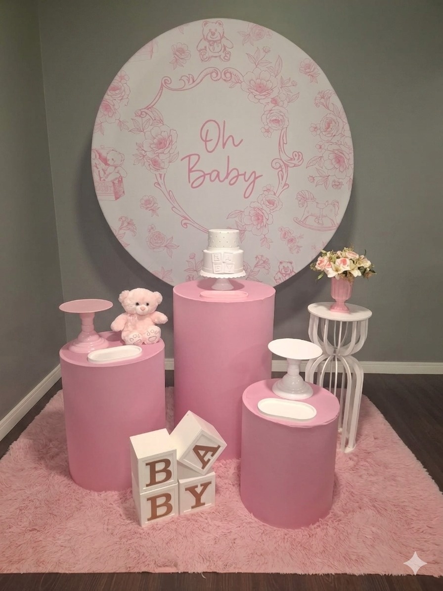 Chá Oh Baby Rosa E Branco 1 - Mundo da imaginação