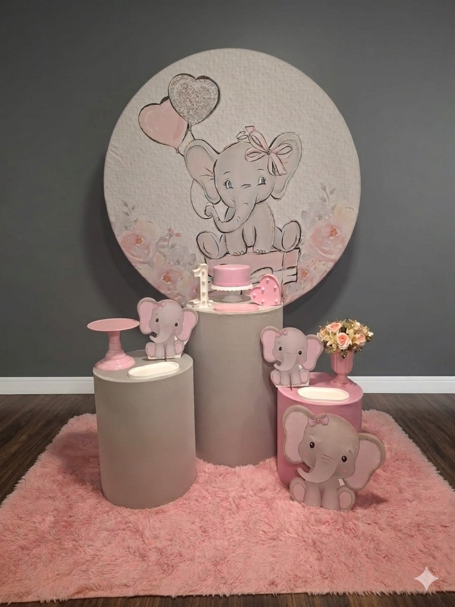 Elefante Rosa E Cinza 2 - Mundo da imaginação