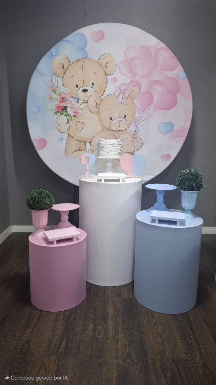 Chá Revelação Urso Azul E Rosa Básico 1 - Mundo da imaginação
