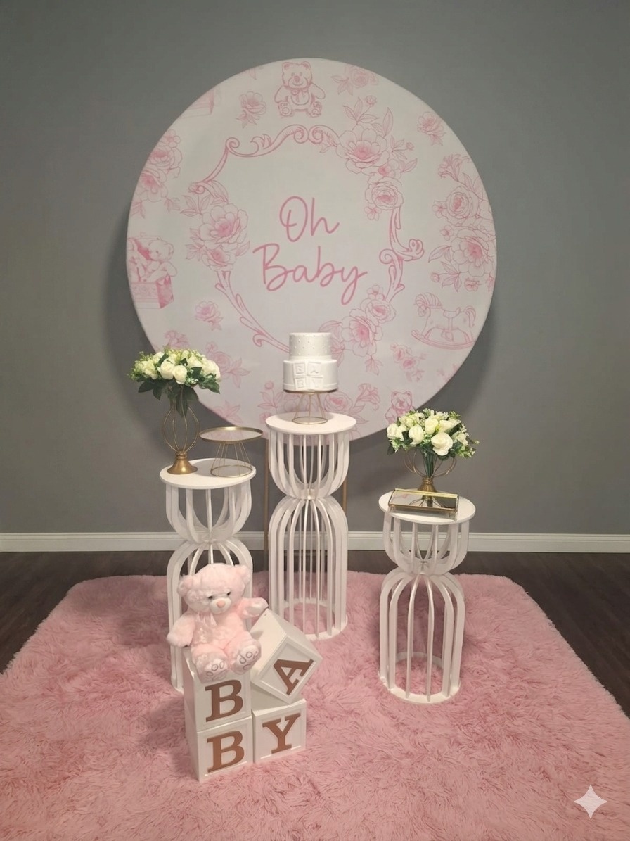 Chá Oh Baby Rosa E Branco Com Dourado - Mundo da imaginação