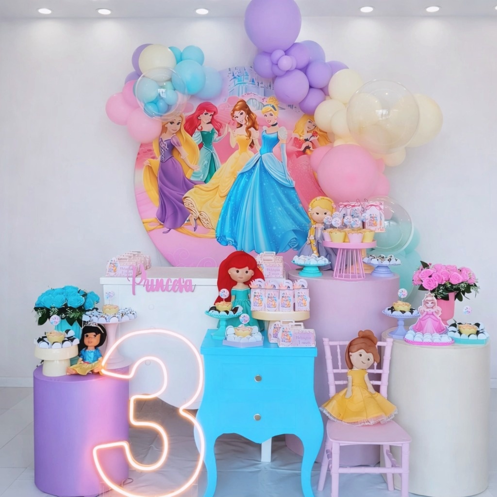 Personalizada Com Montagem + Balões Menina (Princesas) - BenLiz Loc e monte