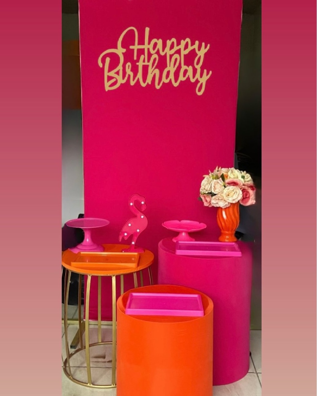 Aniversário Adulto - Pink E Laranja - Afestapegueemonte