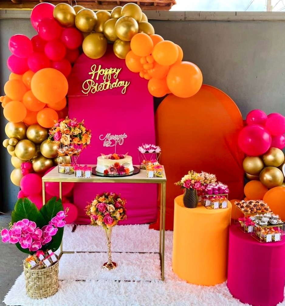 Aniversário Adulto - Pink E Laranja - Afestapegueemonte