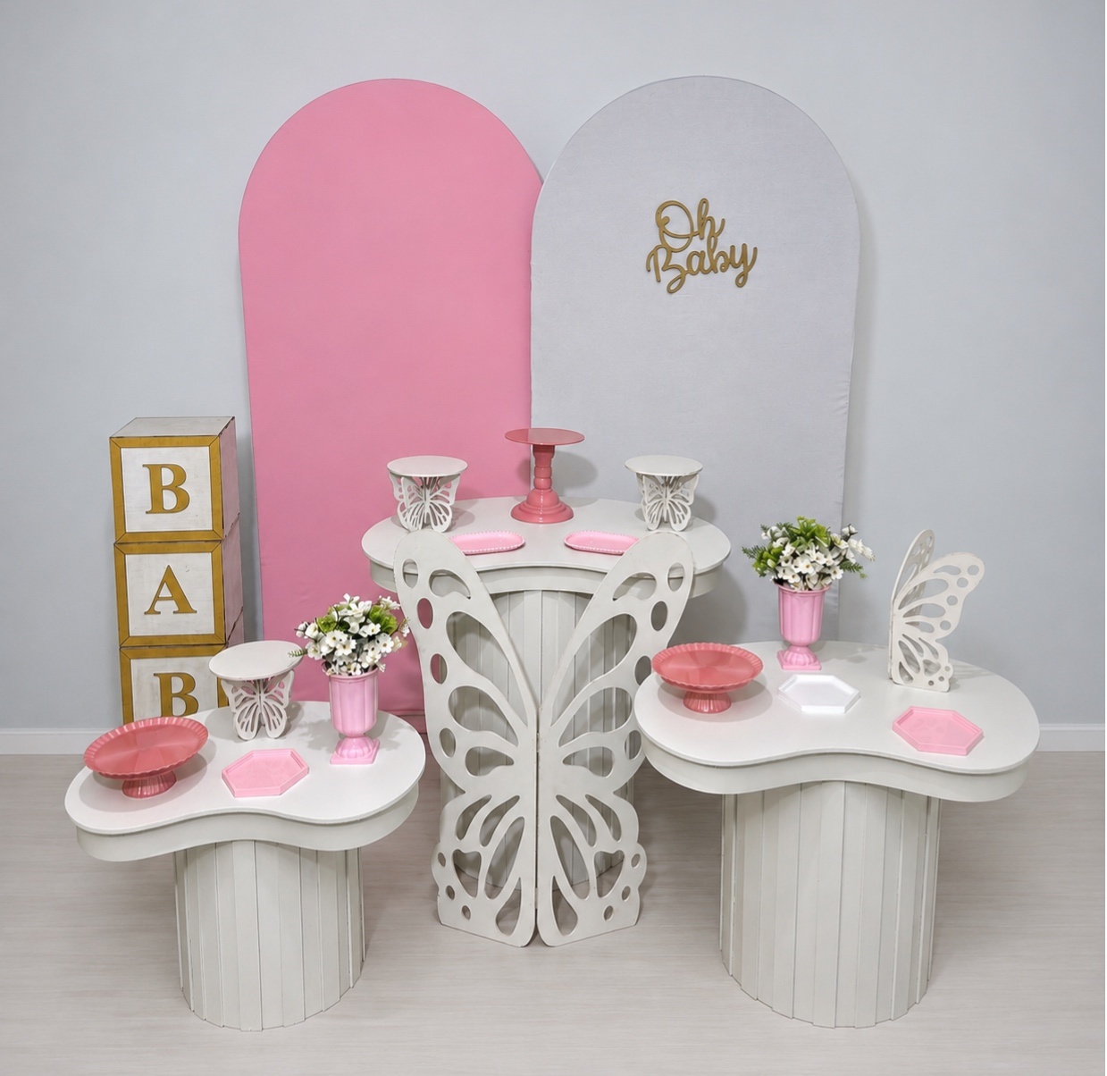 Chá das Borboletas Rosa Luxo Montagem - Nessa Lopes Decorações 