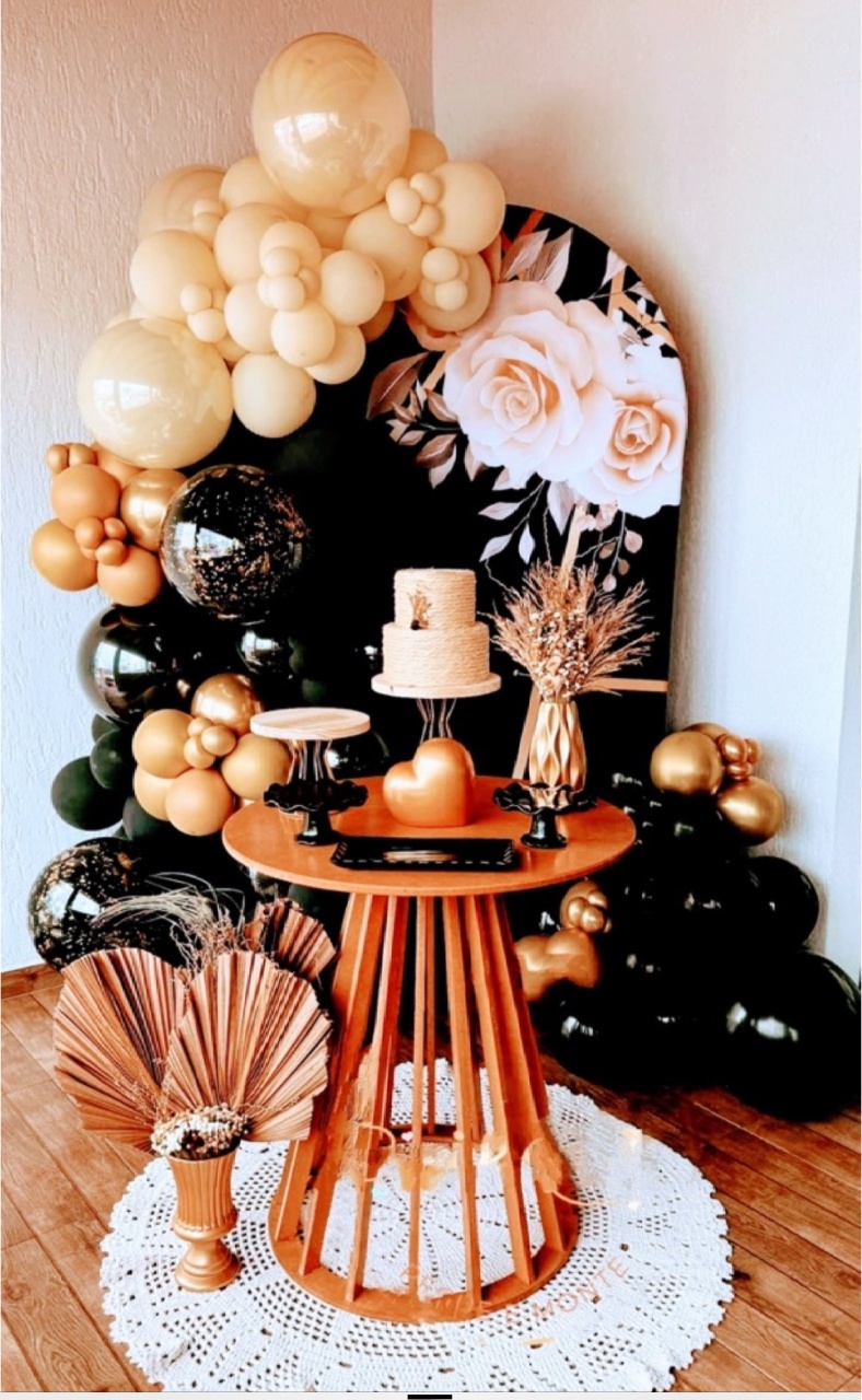 Kit Painel Romano Com Rosa Mesa Cone - Emília Decor Festas 