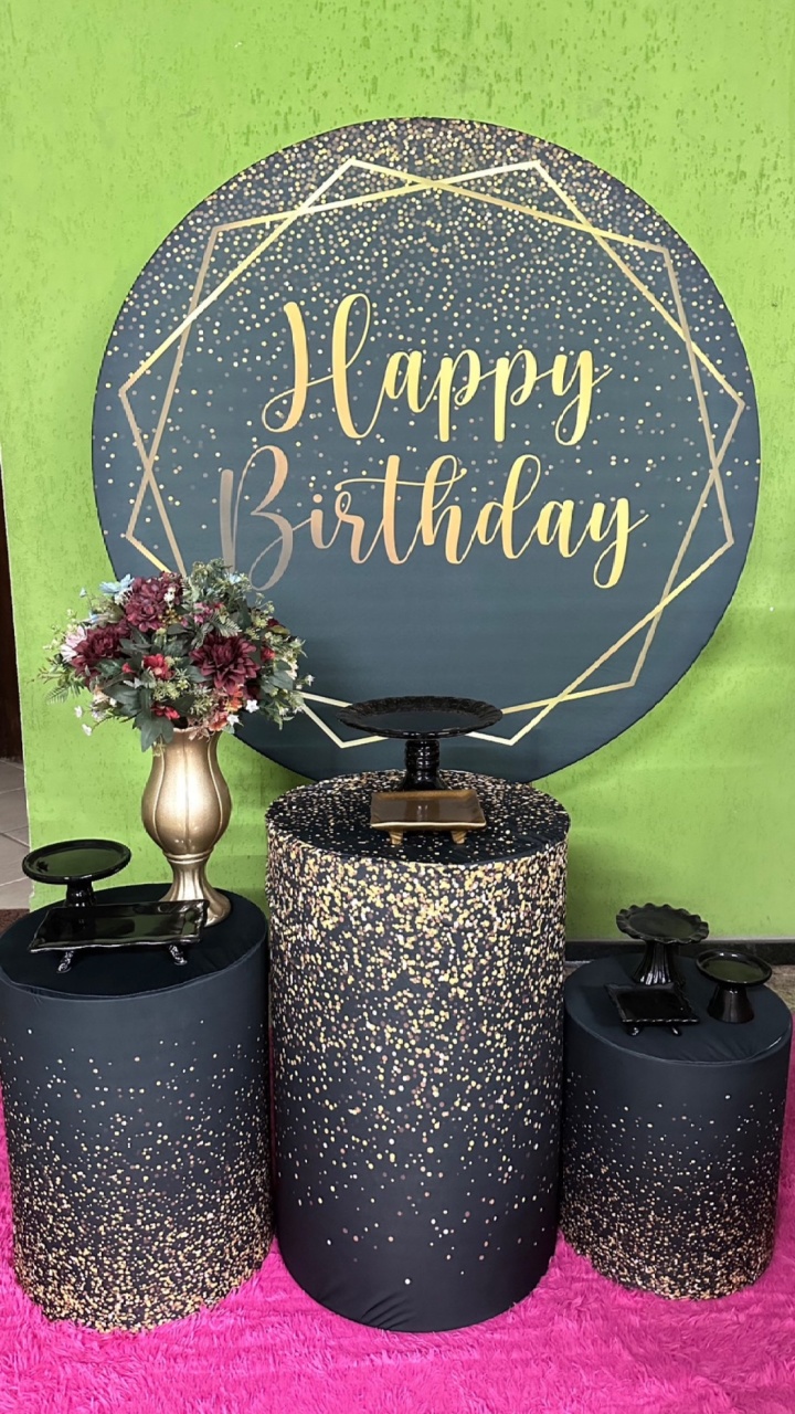 Happy Birthday Preto Com Dourado - Emília Decor Festas 