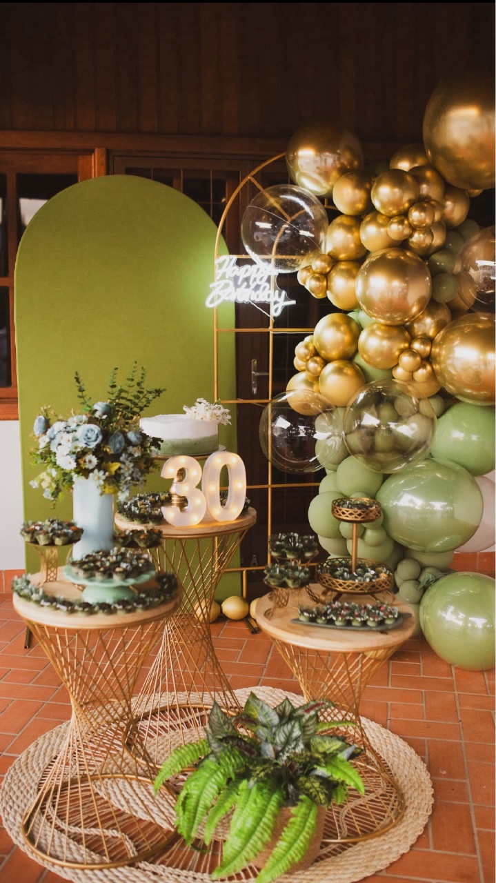 Kit Janela Com Verde Oliva,Trio Sofia - Emília Decor Festas 