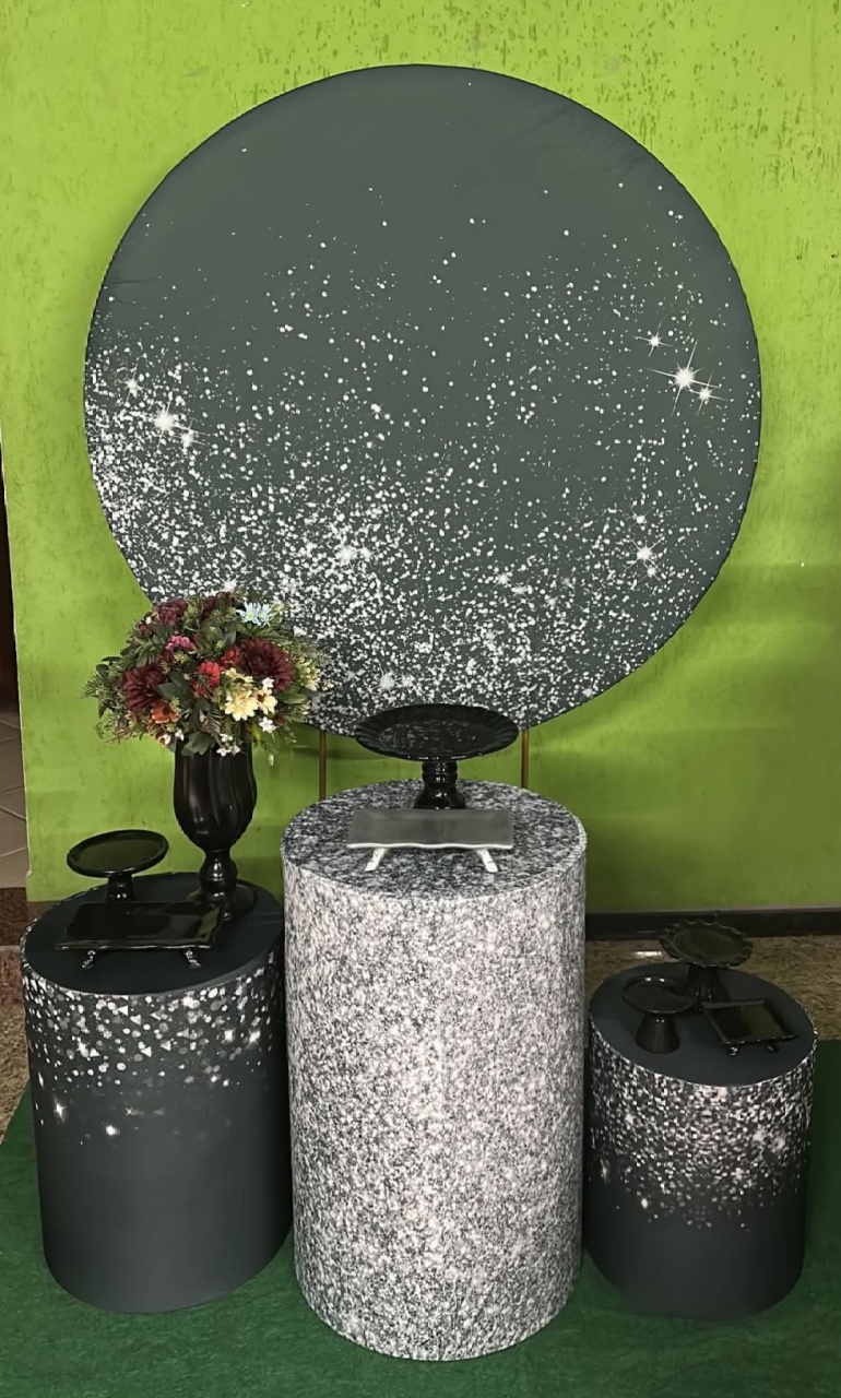 Kit Preto Com Glitter Prata - Emília Decor Festas 