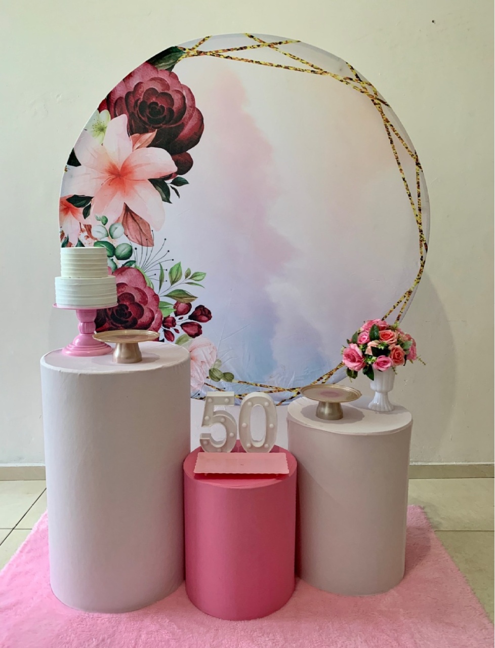 Floral Rosa Kit Prata  - my decoracoes de festa