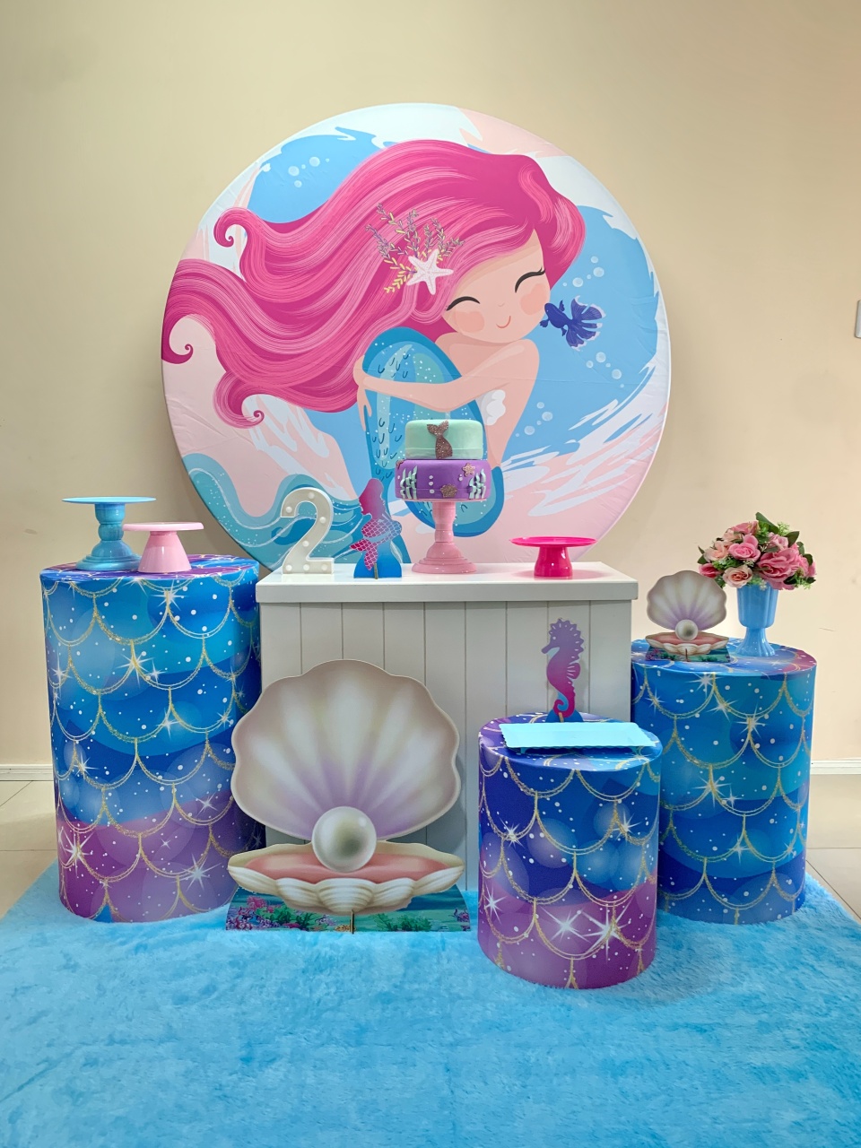 Sereia Cabelo Rosa Kit Ouro  - my decoracoes de festa