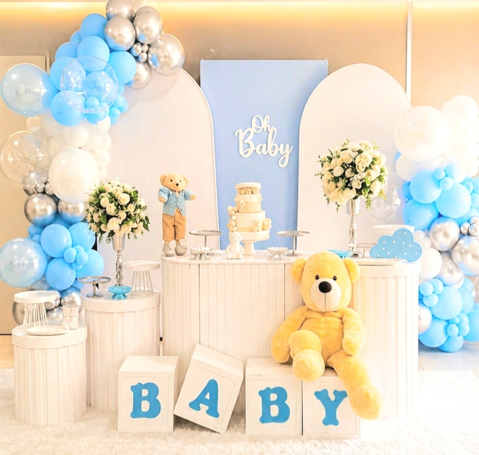 Decoração Chá de Bebê Azul E Prata - SekineDecore
