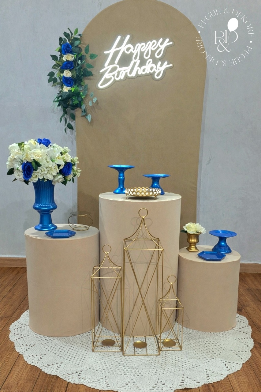 Kit Elegance Feminino Bege Com Azul Metálico -Coleção Aura - Pegue e Dekore