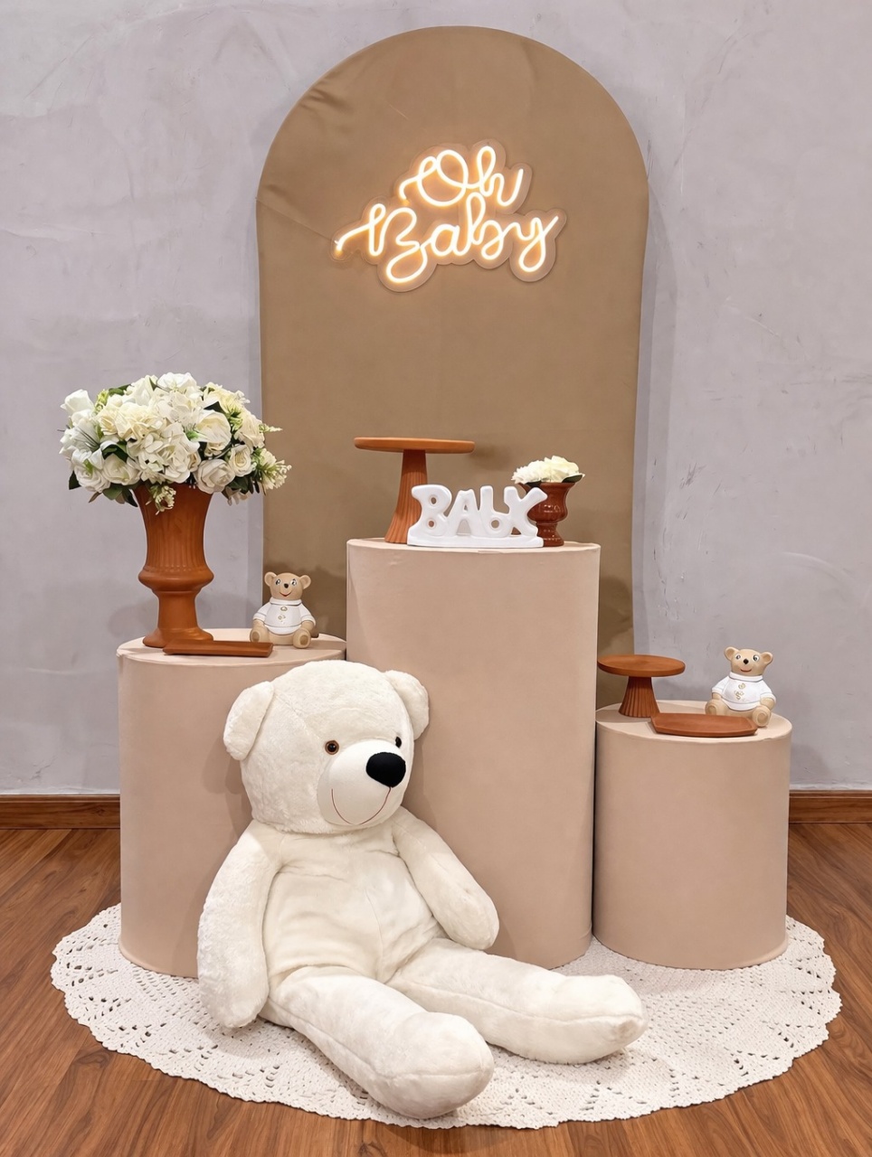 Kit Elegance Chá de Bebê/Bege Com Terra Cota Mod:01 - Coleção: Doce Espera  - Pegue e Dekore
