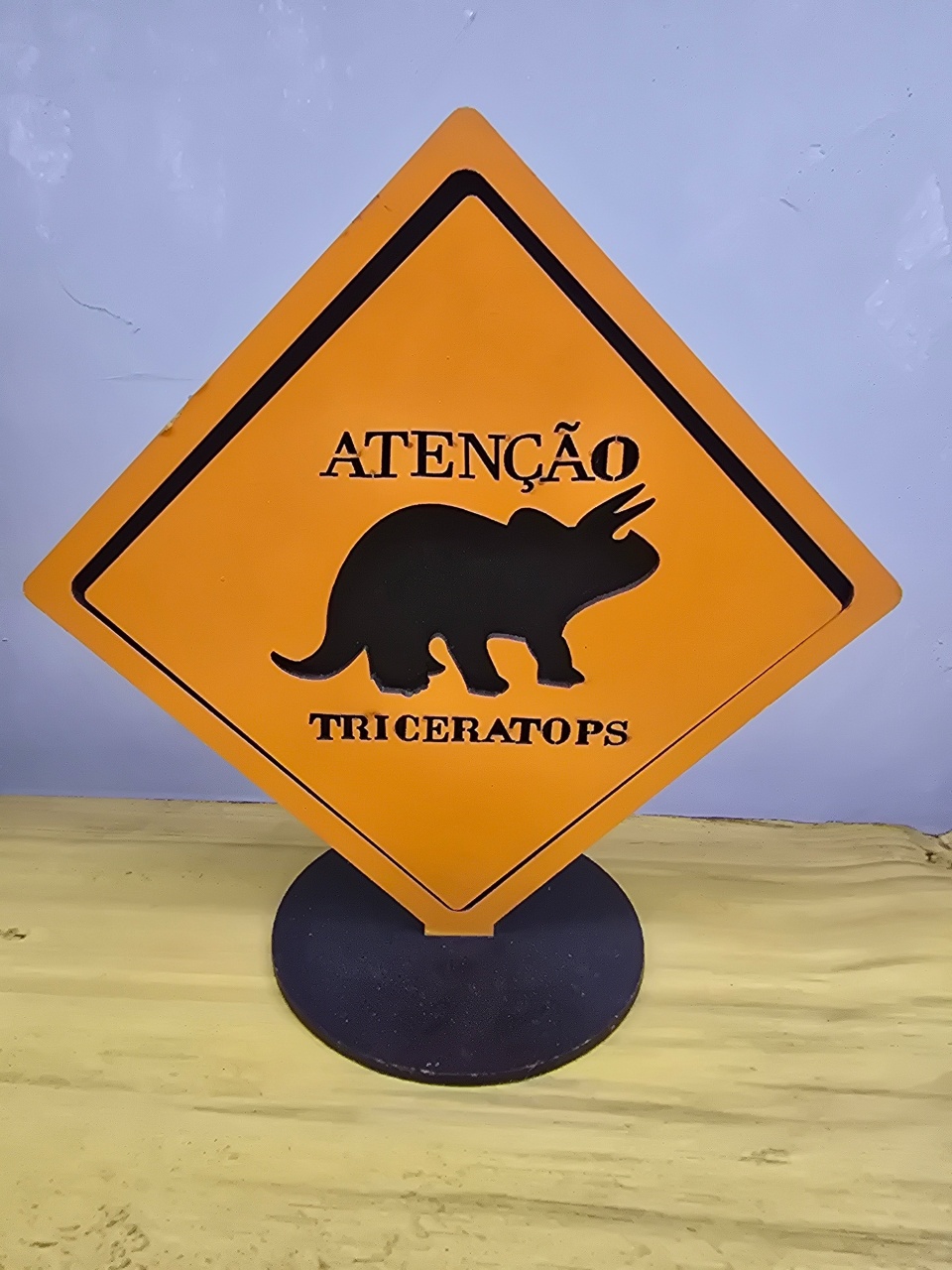 Display 3D Placa Atenção Dinossauro  - Pegue e Dekore