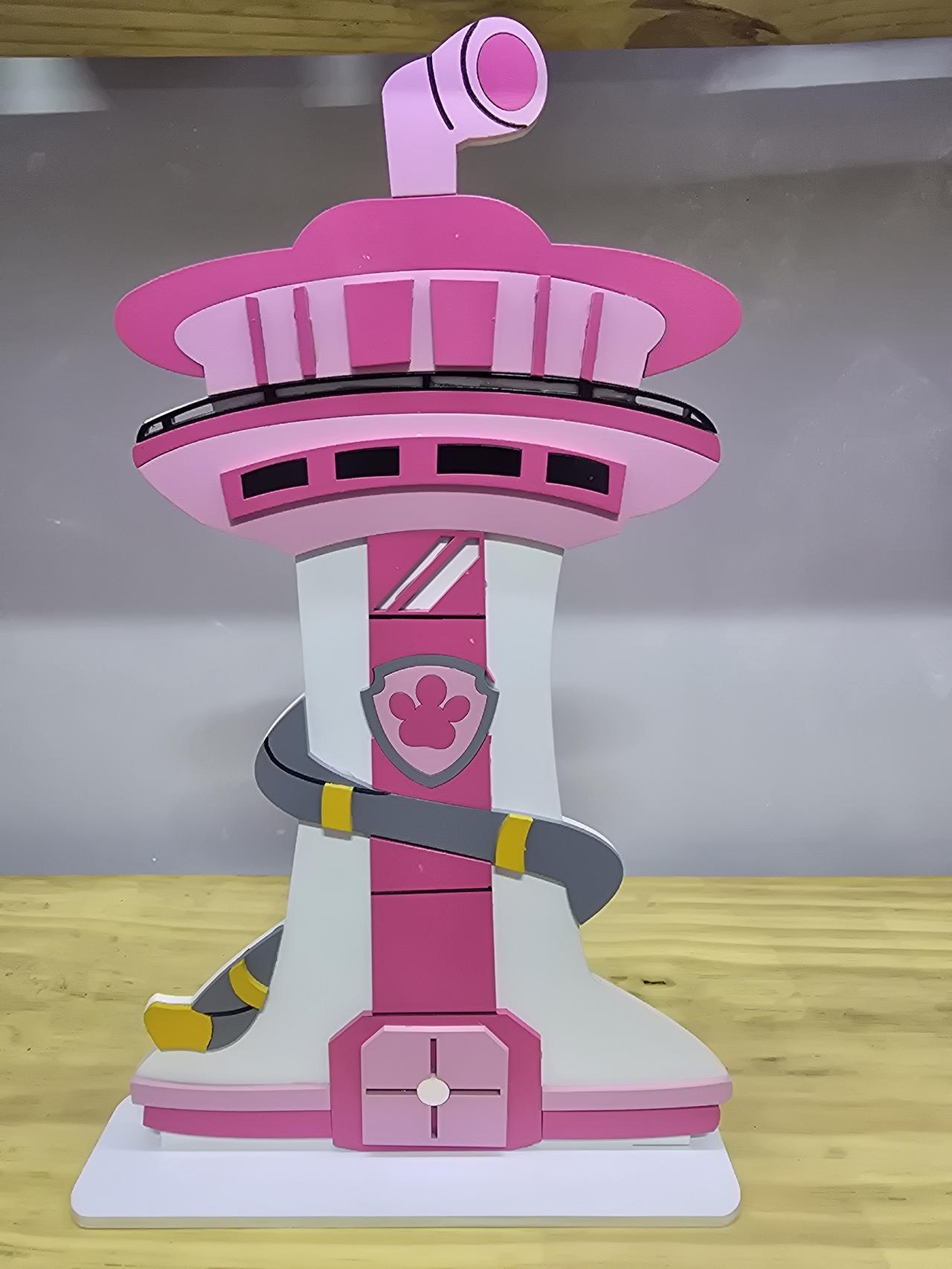 Display 3D Patrulha Canina Torre Rosa - Pegue e Dekore