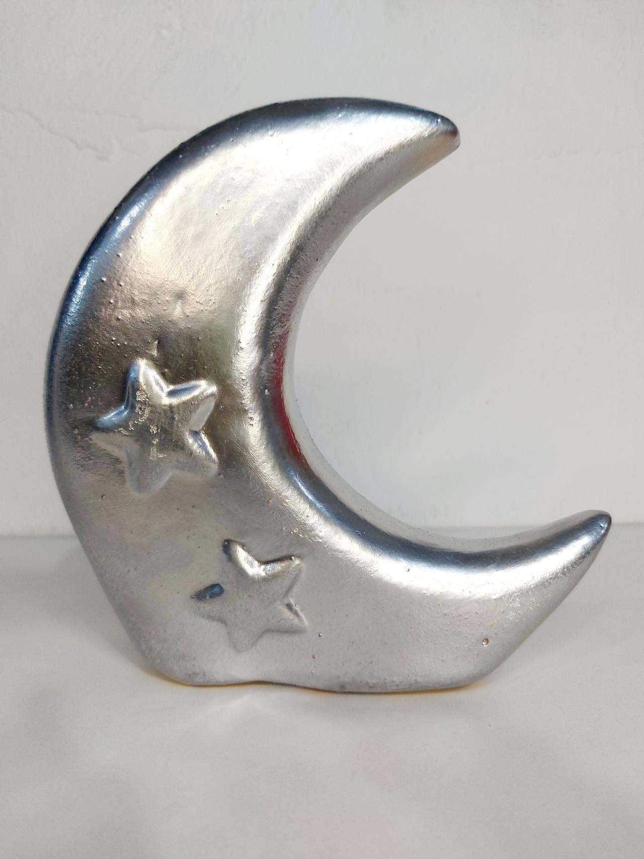 Lua Cerâmica Com Estrelas Prata - Pegue e Dekore