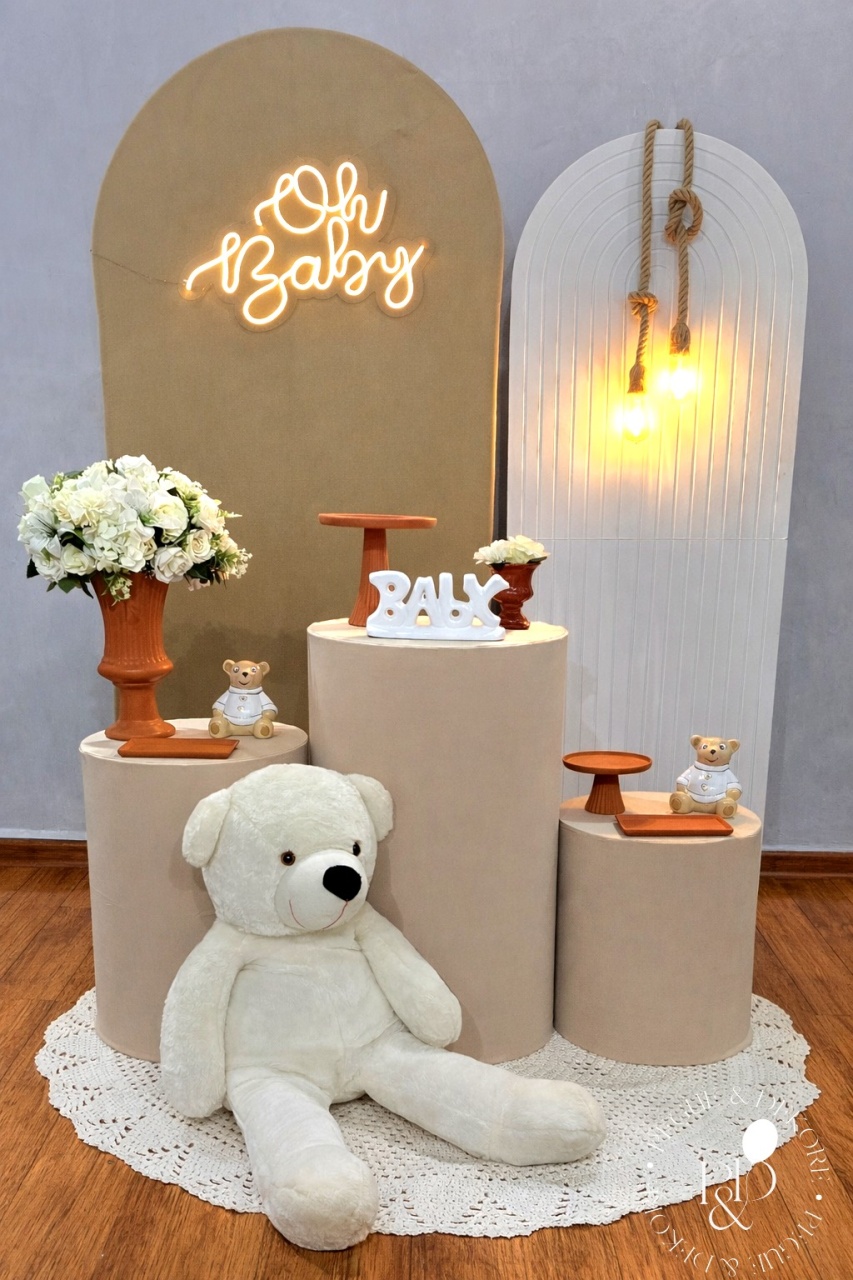 Kit Elegance Chá de Bebê/Bege Com Terra Cota Mod:02- Coleção: Doce Espera - Pegue e Dekore