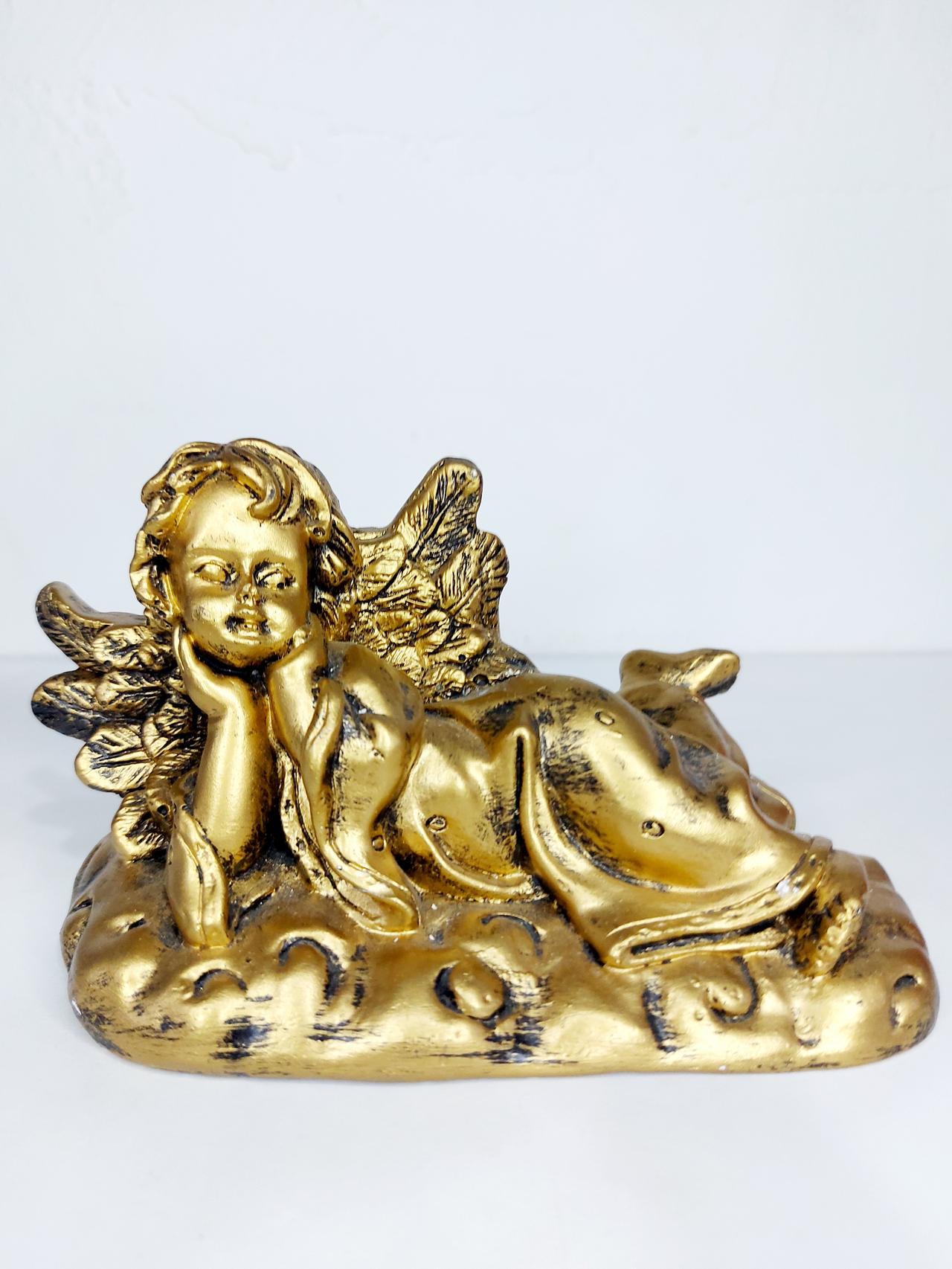 Anjo Deitado Dourado - Pegue e Dekore