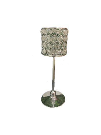 Castiçal Prata Com Pedraria Cristal - Pegue e Dekore