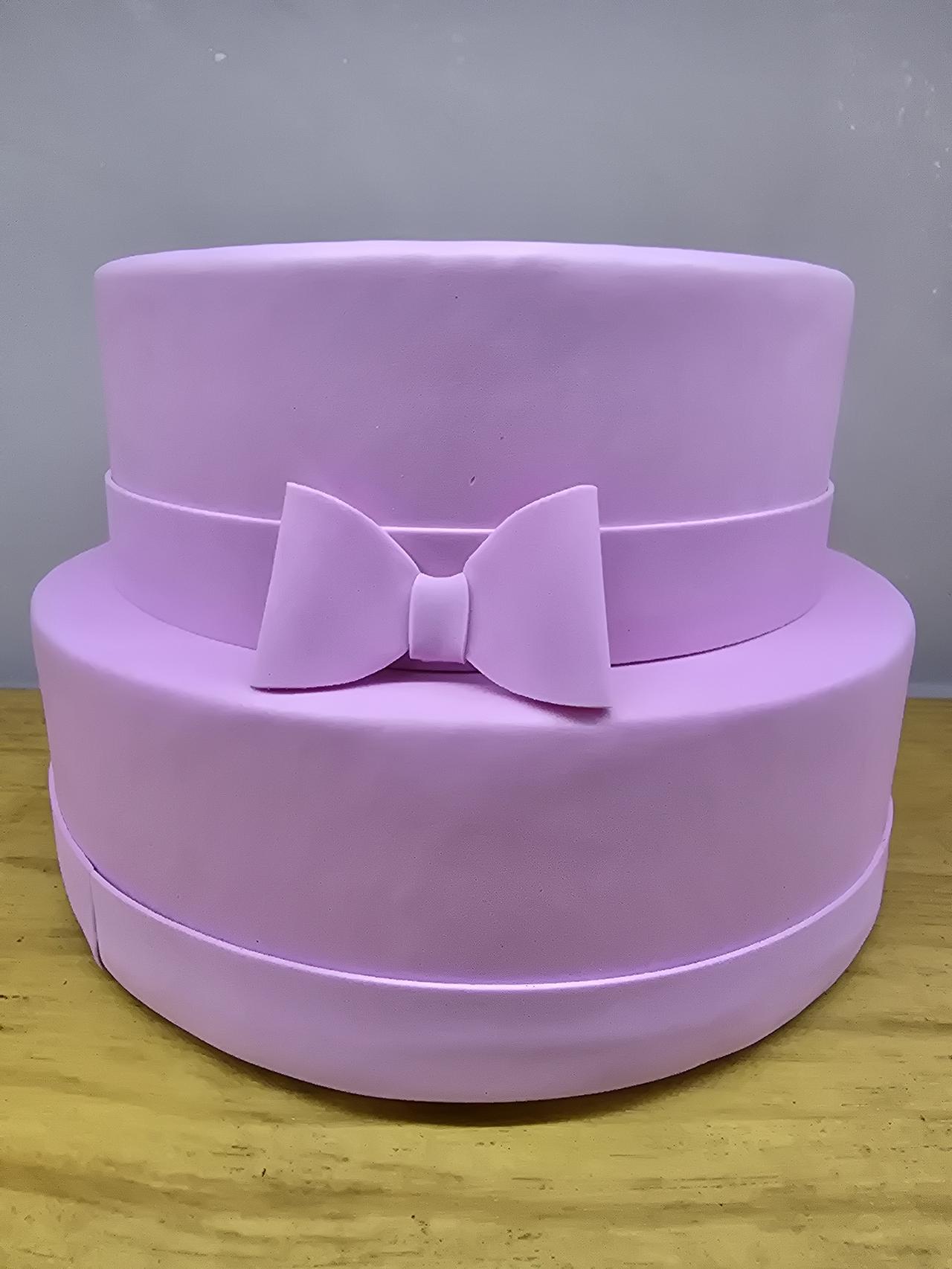Bolo Fake Rosa Bebê Com Laço Simples 2 - Pegue e Dekore