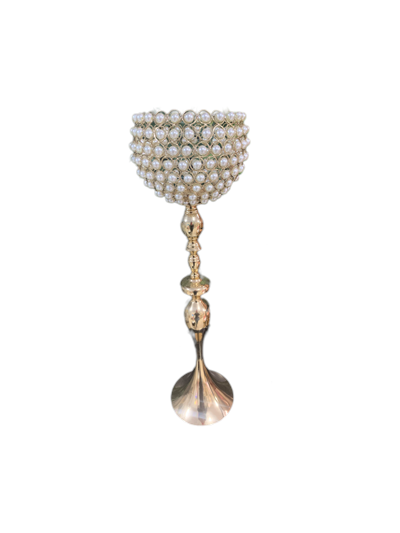 Castiçal Dourado Redondo Com Pérolas - Pegue e Dekore