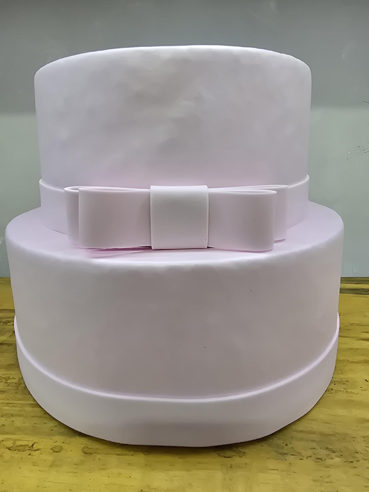 Bolo Fake Rosa Bebê Com Laço Simples - Pegue e Dekore