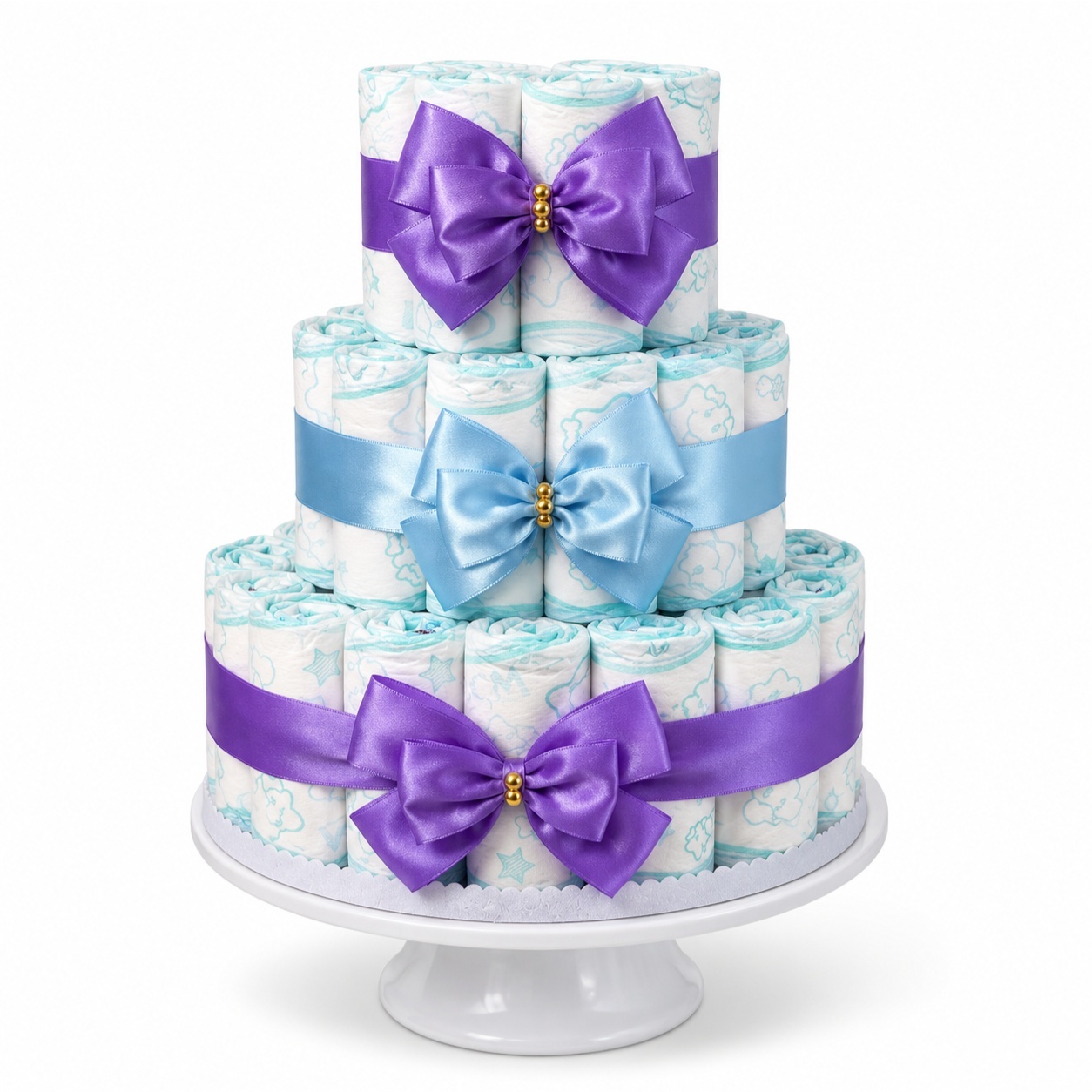Bolo Falso - Fraldas Lilas E Azul - Cultivar Sonhos