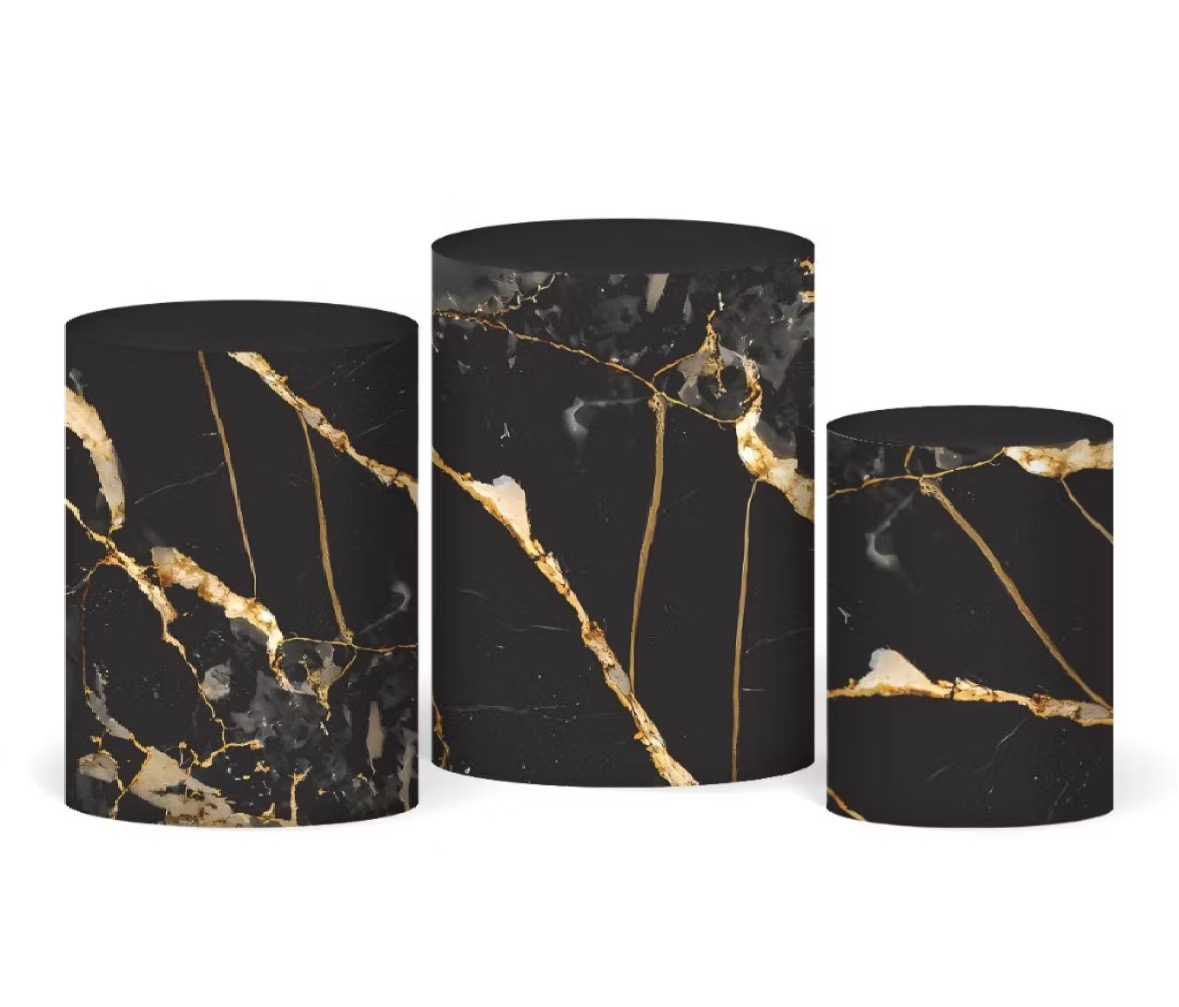 Trio Capa Cilindro Preto Marmorizado  - Dona Amora Decoração 