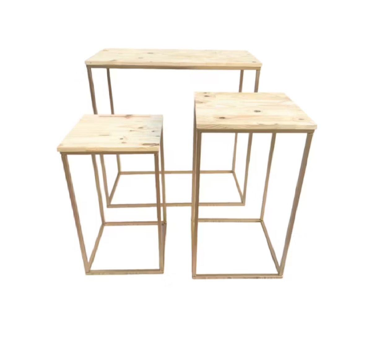 Trio Mesas de Ferro Madeira  - Dona Amora Decoração 