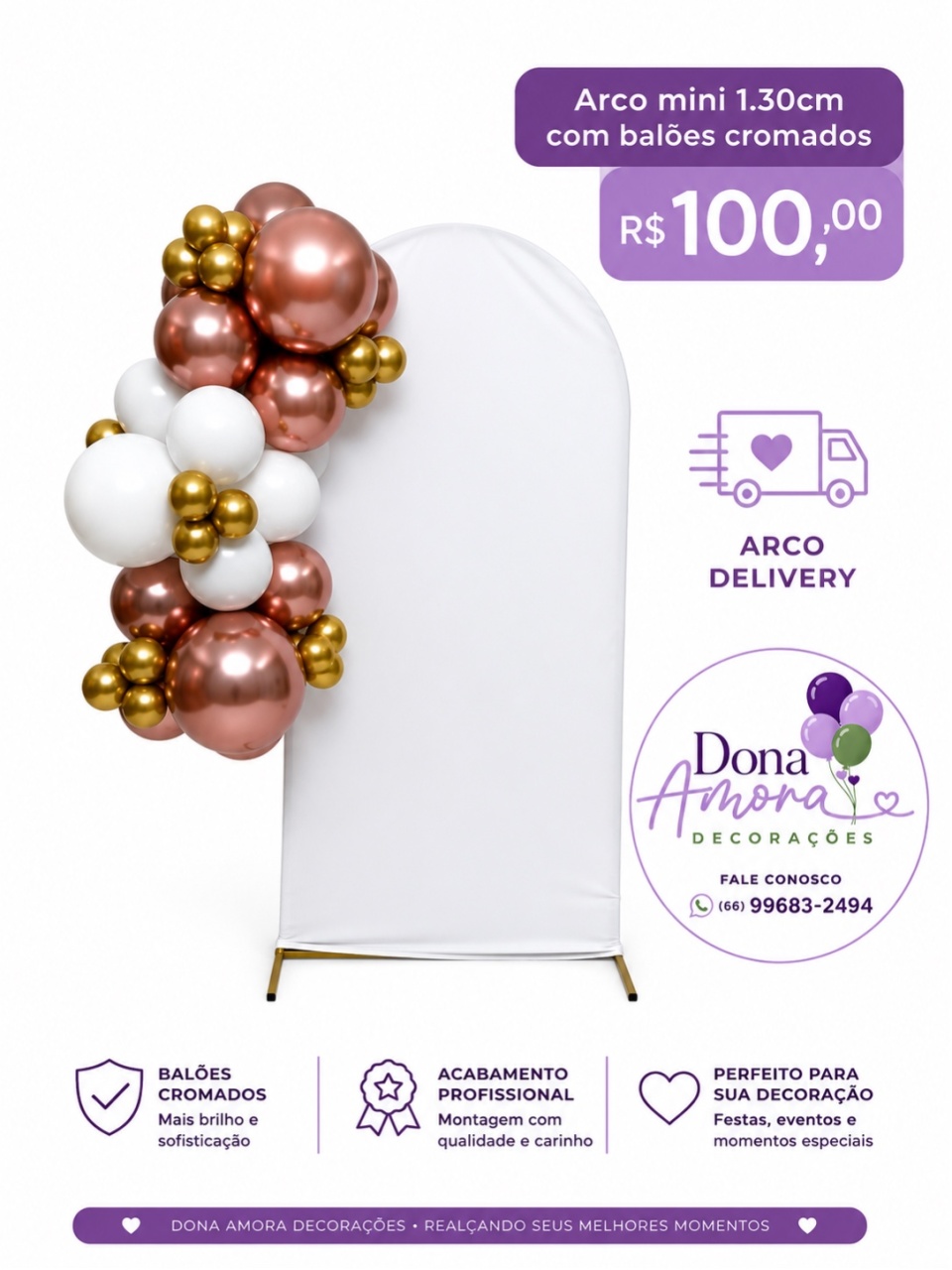 Arco de Balão Cromado Mini - Dona Amora Decoração 
