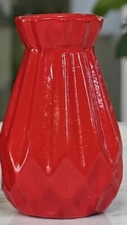 Vaso Frisado Em Cerâmica Pequeno - Vermelho - NaianeRochafestas