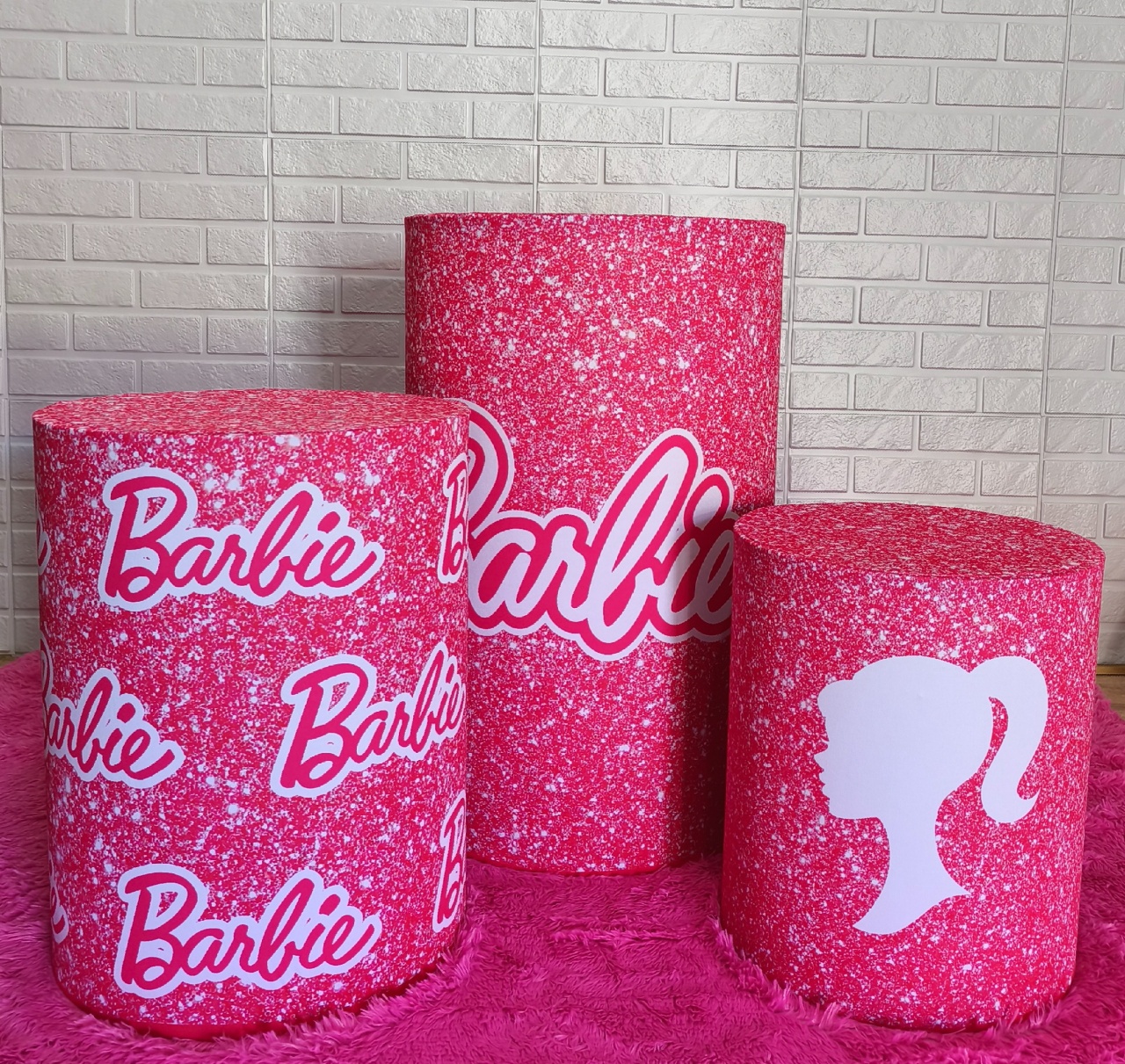 Capa Trio Cilindro Barbie Pink Glitter - Bru Pegue e Monte
