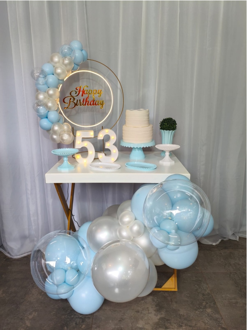 Mini Kit Azul Claro C/ Branco Perolado - Led - N.04 - Pegue e Brilha Decorações 