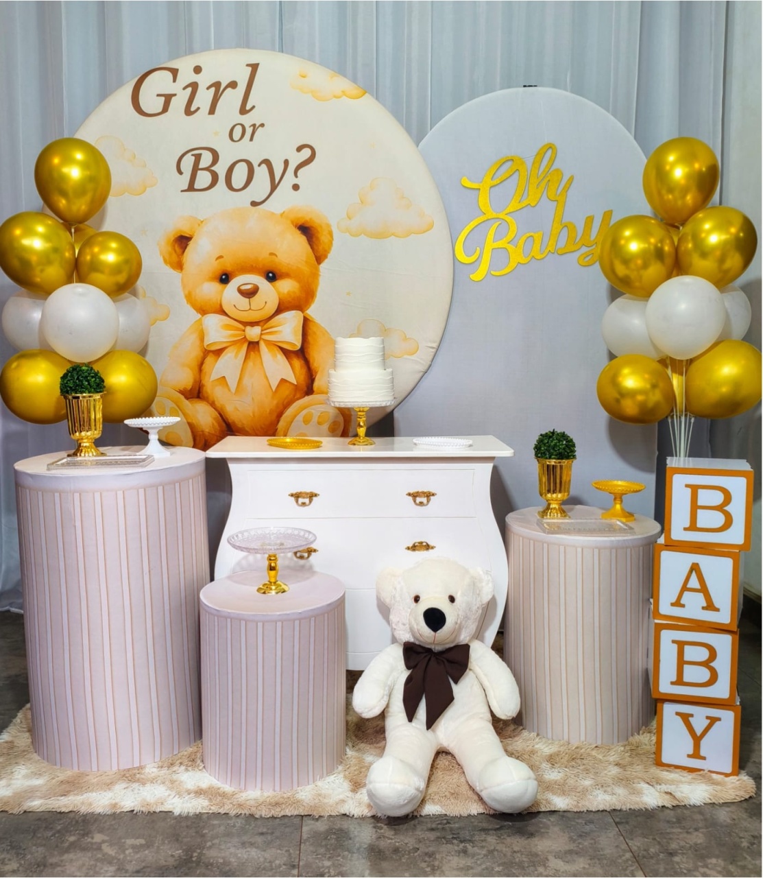 Chá Revelação Ursinho Marrom - Kit Ouro - Pegue e Brilha Decorações 