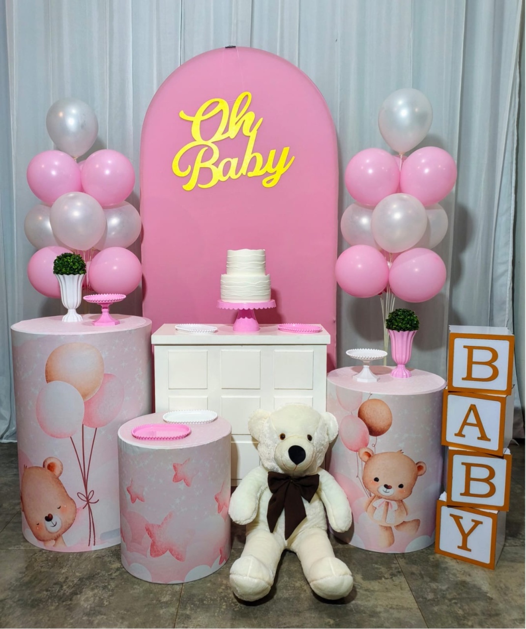 Ursinha Rosa - Kit Prata Painel Romano - Pegue e Brilha Decorações 