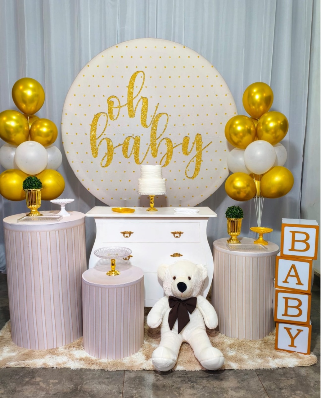 Chá Revelação Oh Baby Bege - Kit Prata - Pegue e Brilha Decorações 
