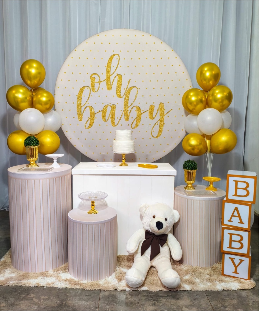 Chá Revelação Oh Baby Bege - Kit Prata 2 - Pegue e Brilha Decorações 