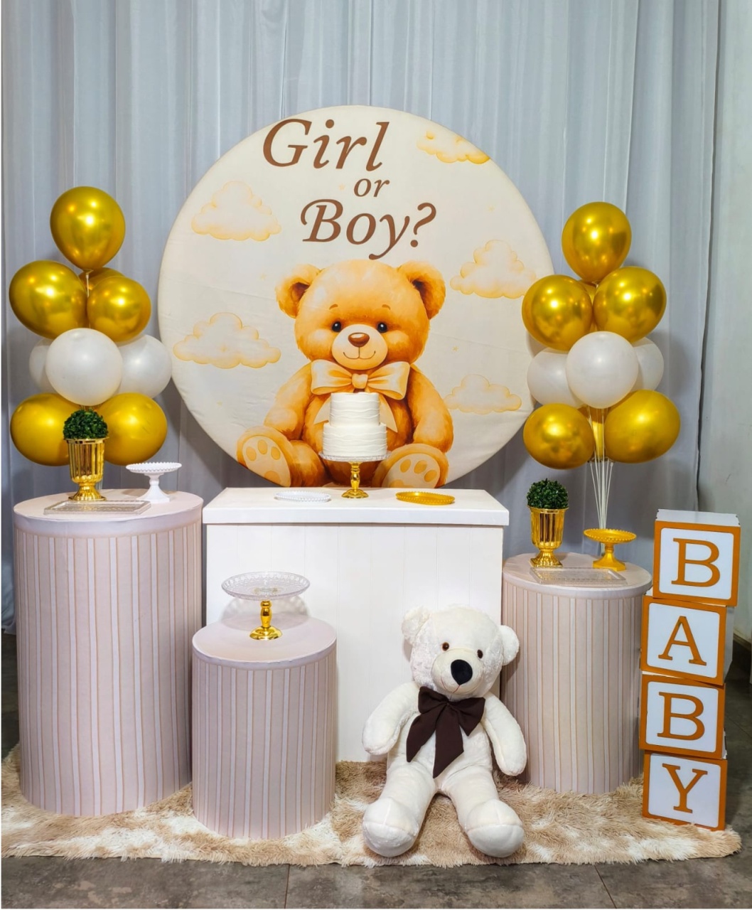 Chá Revelação Ursinho Marrom - Kit Prata - Pegue e Brilha Decorações 