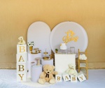 Alugue Tema Para Festa Decoração Chá de Bebê Branco Com Dourado  - imagem 1