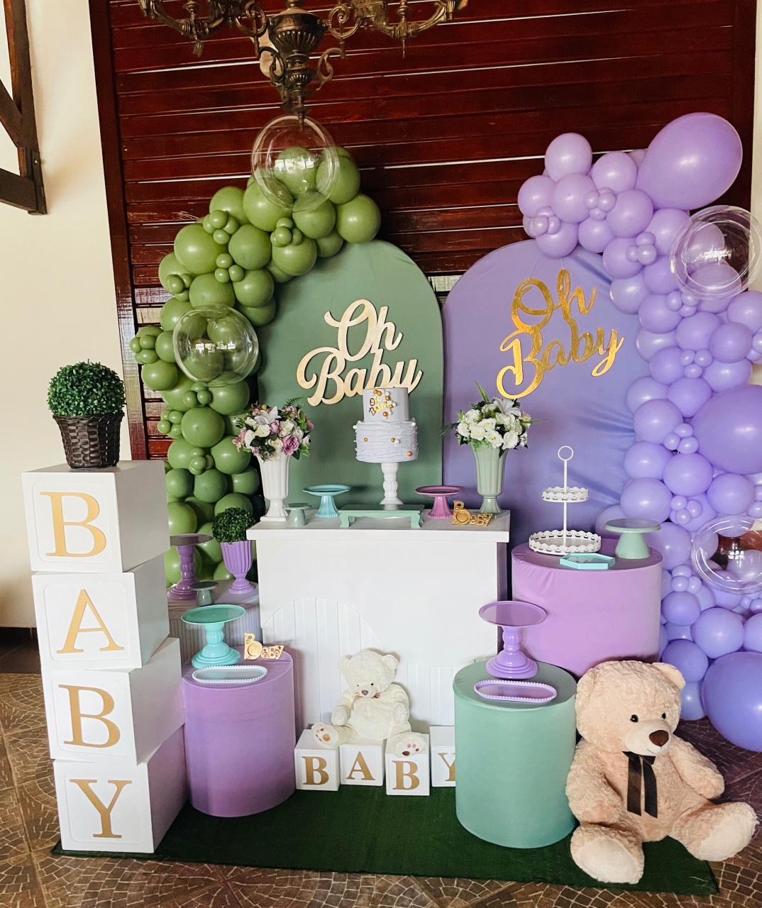 Alugue Tema Para Festa Decoração Chá Revelação Verde E Lilás (Modelo 3) - Abra Cadabra Pegue e Monte