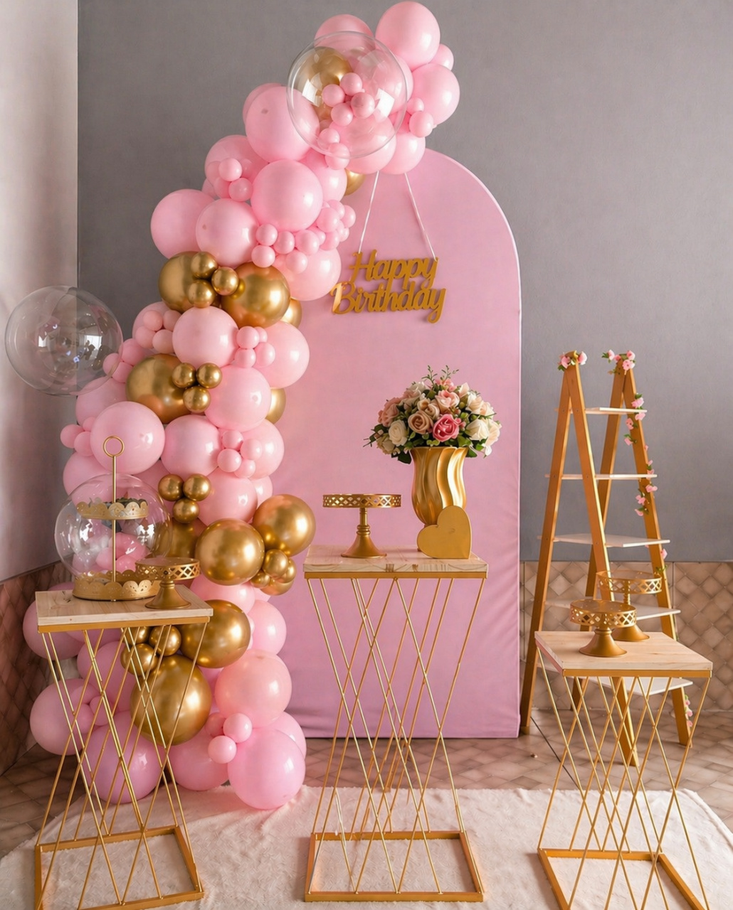 Alugue Tema Para Decoração Festa Rosa E Dourada  - Abra Cadabra Pegue e Monte
