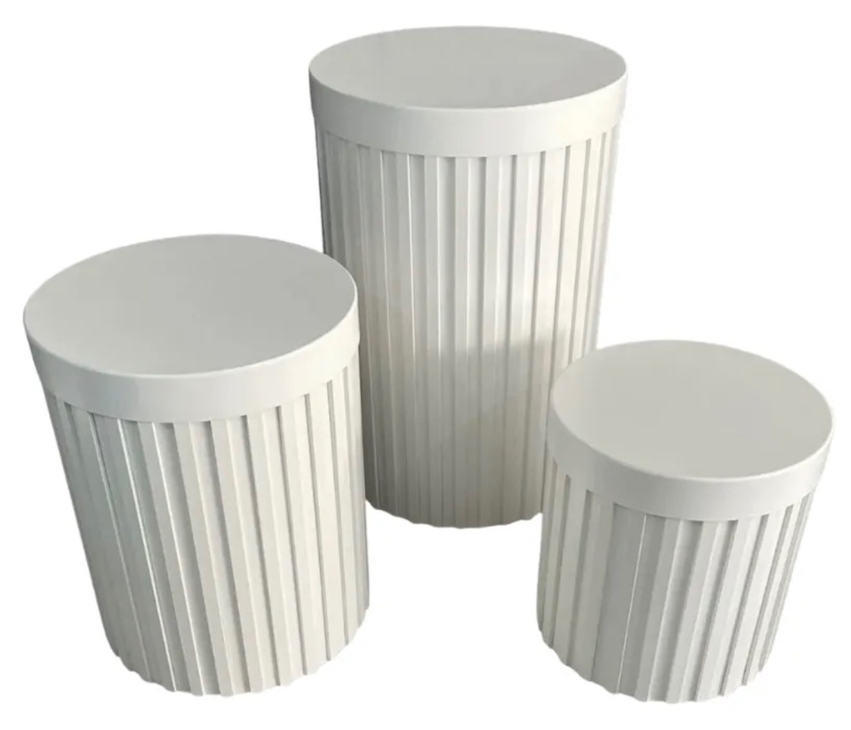 Trio de Cilindros Mdf Ripados Branco - Amanda Bastos Decor