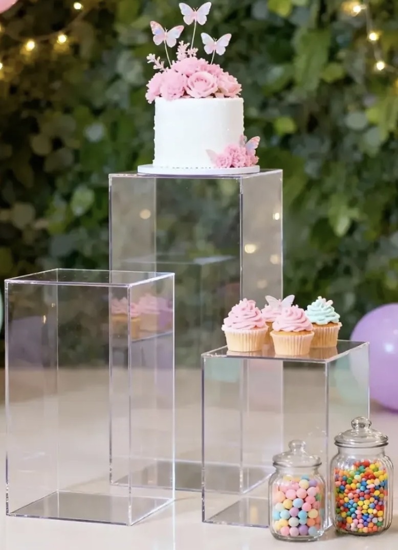 Trio de Cilindro Em Acrílico Quadrado - Amanda Bastos Decor