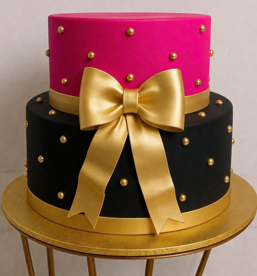 Bolo Cenográfico Preto, Rosa E Dourado 2A - Amanda Bastos Decor