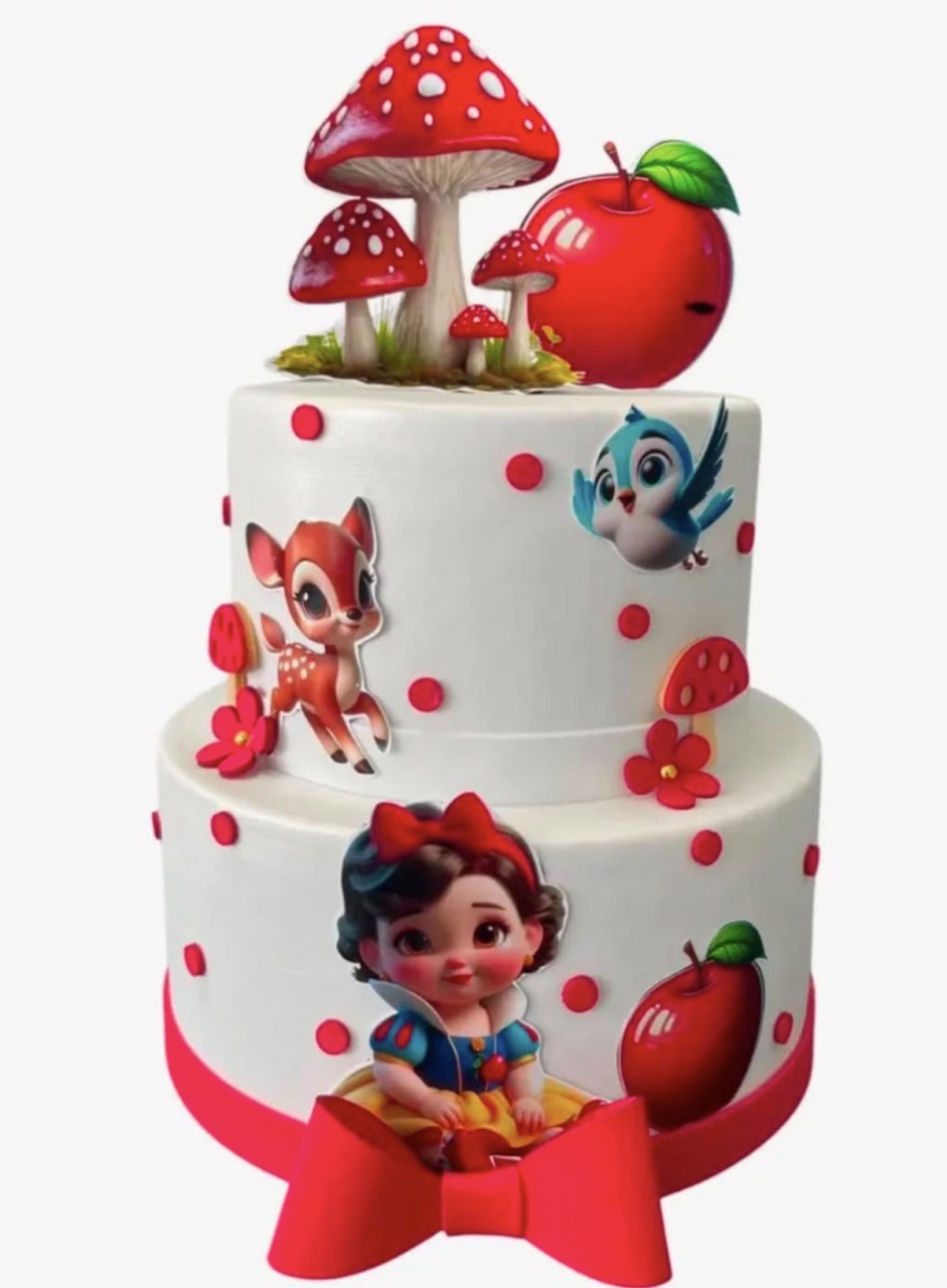Bolo Cenográfico Branca de Neve Baby - Amanda Bastos Decor