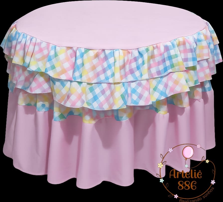 Toalha Redonda Babado Rosa - ARTELIÊ886