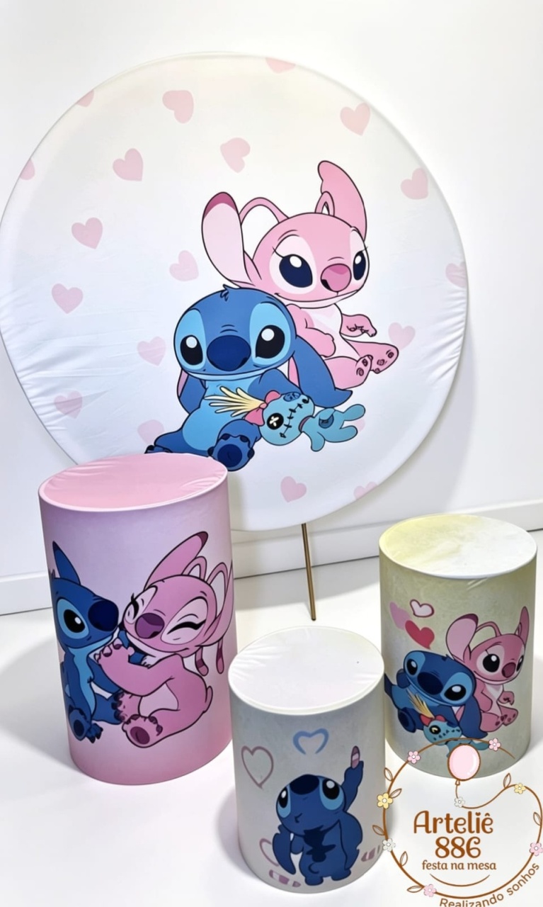 Kit Lilo E Stitch Angel Coração Rosa 1 - ARTELIÊ886