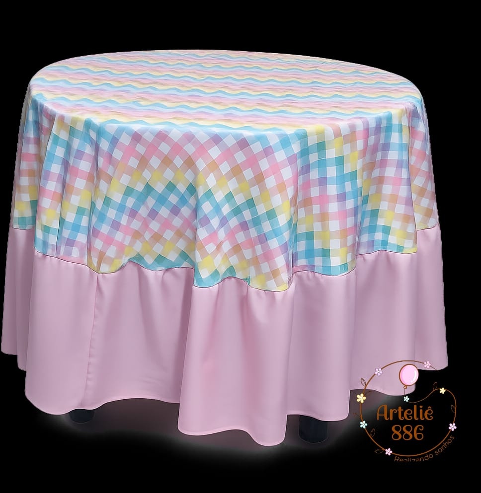 Toalha Redonda Com Babado Rosa - ARTELIÊ886