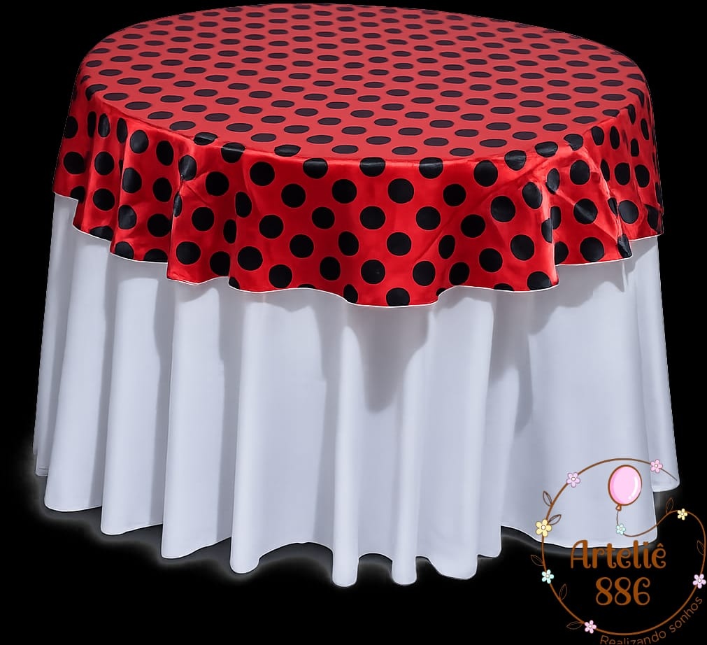 Toalha Redonda Branca Com Vermelho Poá - ARTELIÊ886