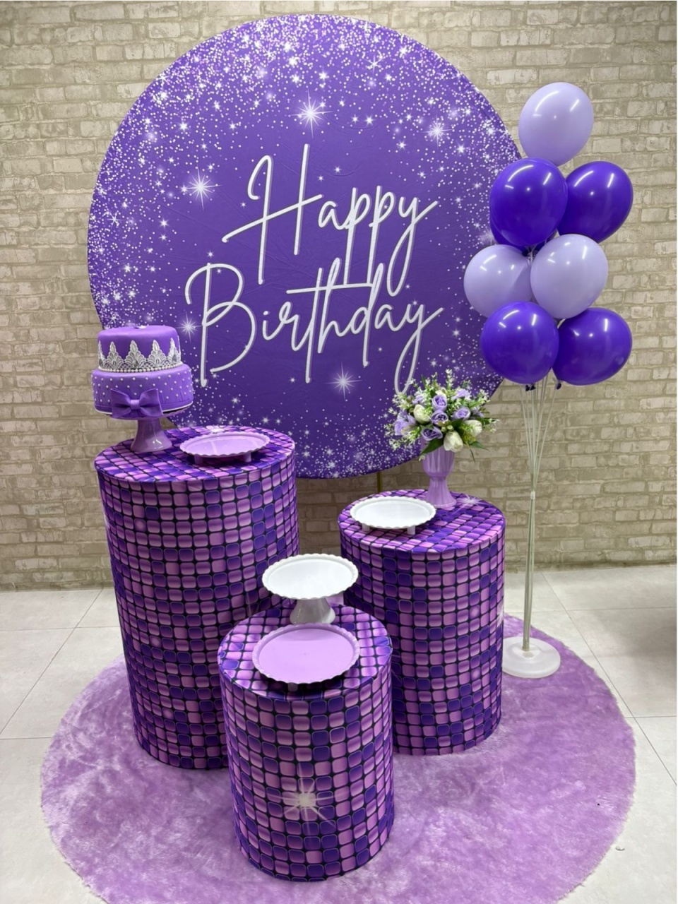 Happy Birthday Lilás Kit Prata (Com Suporte de Balão) - Iara Maria Arruda da Silva